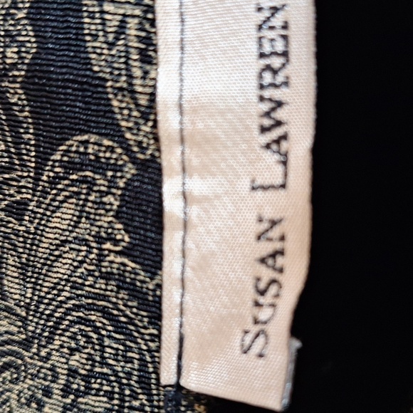 Susan Lawrence Retro Maxi Skirt SzM Paisley Knit Slit Front Black/Tan - Picture 4 of 7